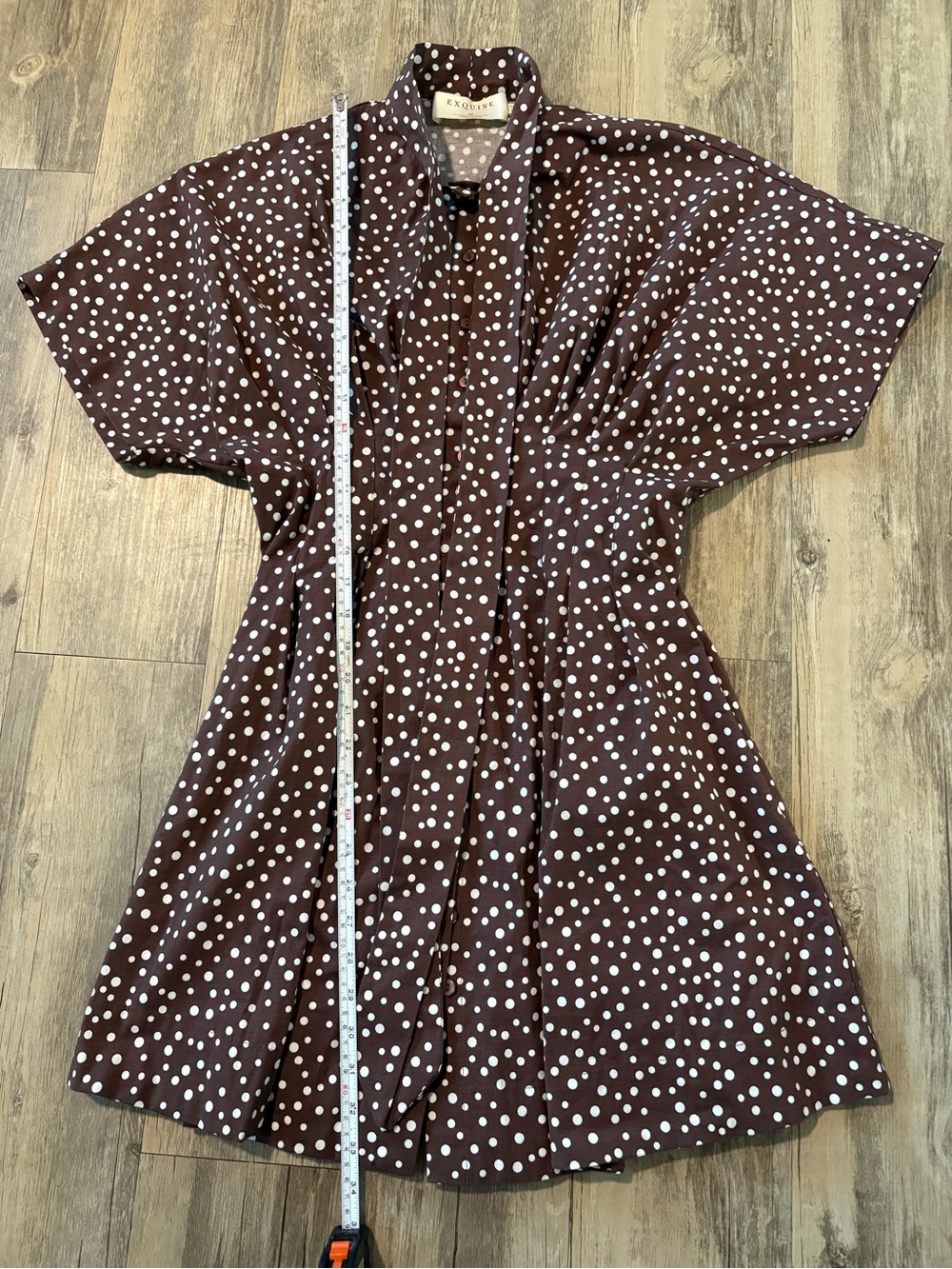 Anthropologie The Tobie Tie Neck Shirt Dress by Exquise Brown Polka Dot Size XS - Picture 11 of 13